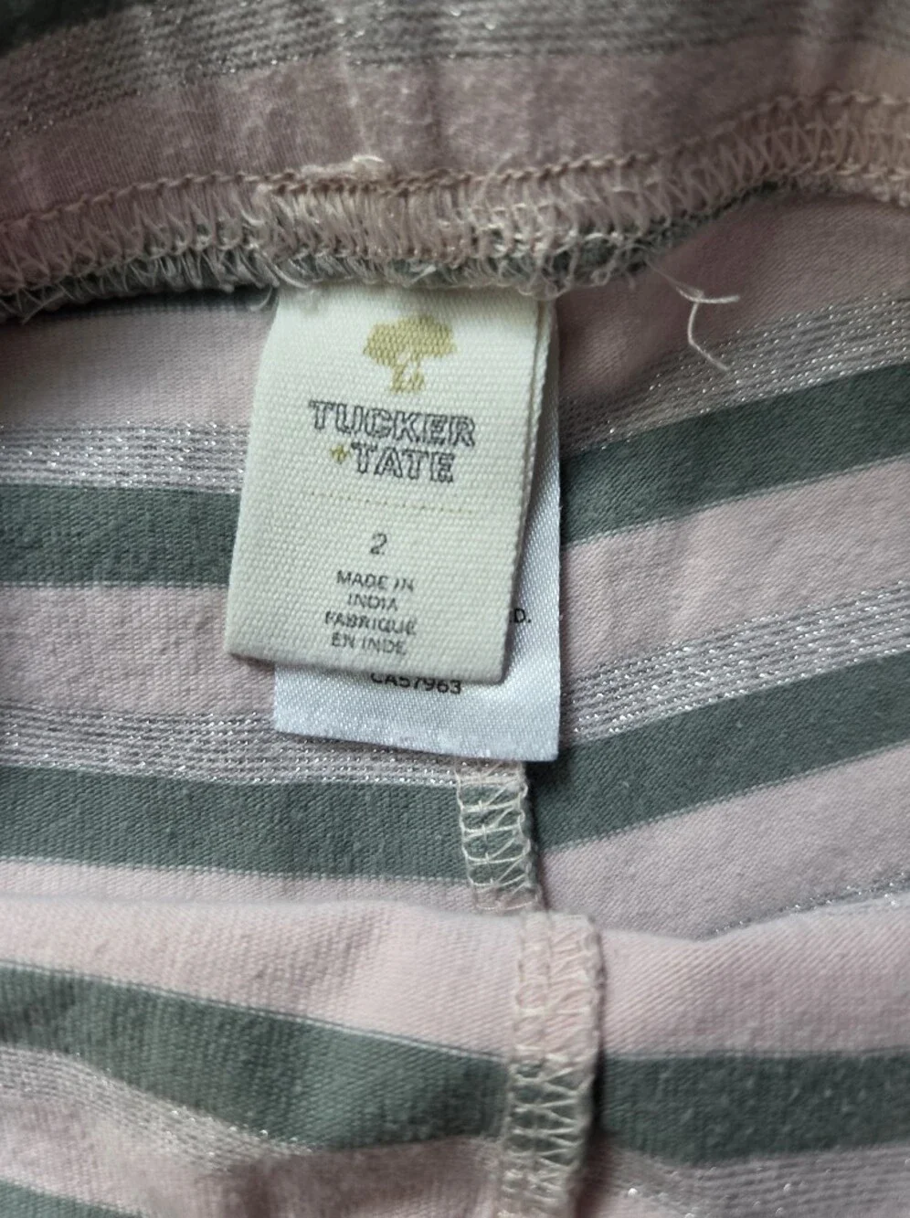 Tucker + Tate Green, Pink & Shimmering Silver Striped Kids Leggings Size 2T